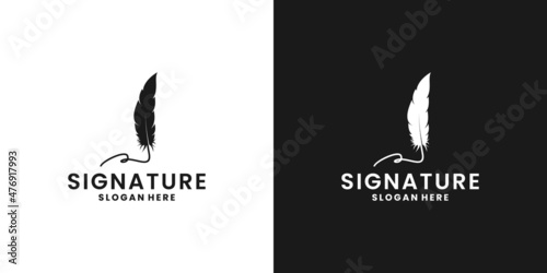 signature feather pen logo design with silhouette