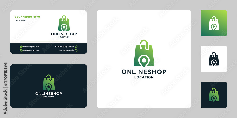modern online shop location logo design inspiration with business card template modern online shop location logo design inspiration with business card template
