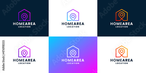 home area logo design. gradient house and pin location combine