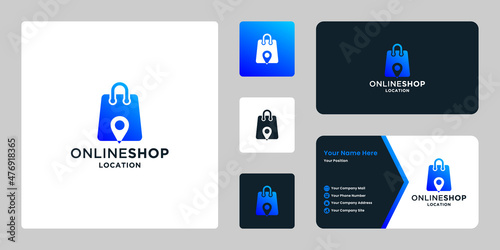 modern online shop location logo design with gradient color and business card template