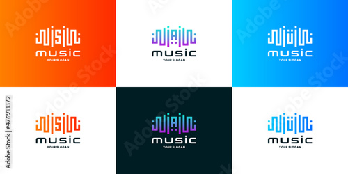 music pulse logo design collection combine with initials letter