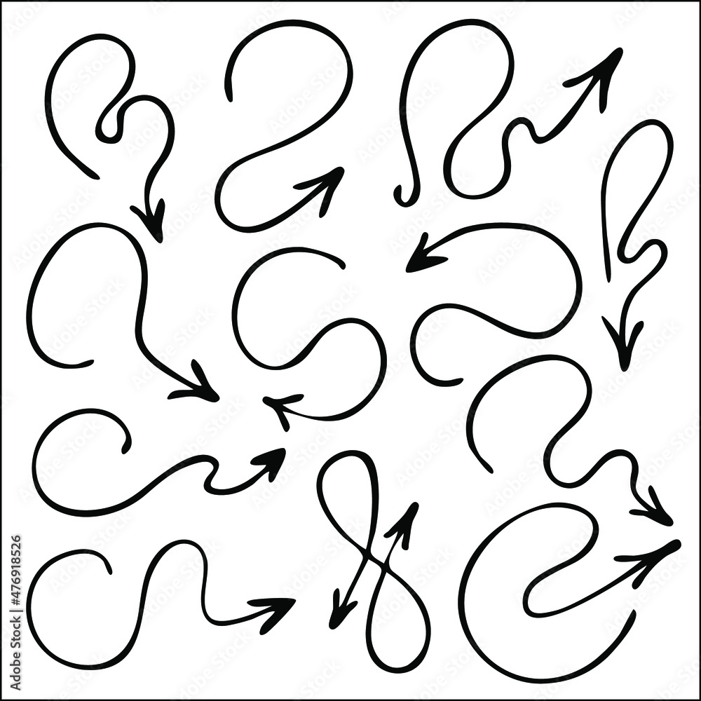 Set of funny arrows for menus, wedding, greeting cards decoration. Vector pointers in black and white. Simple arrow design. Set of funny arrows for menus, wedding, greeting cards decoration. Vector pointers in black and white. Simple arrow design.
