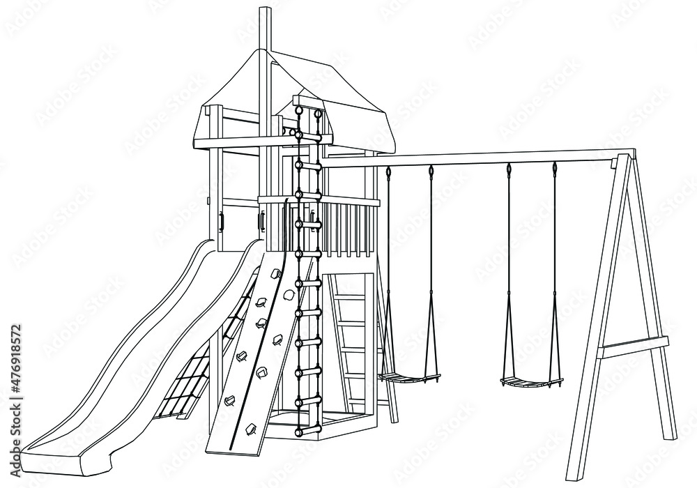 Playground for kids, silhouettes vector illustration. Park stencils