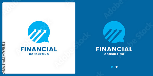 finance chat consultant logo design. growth arrow with bubble chat combine