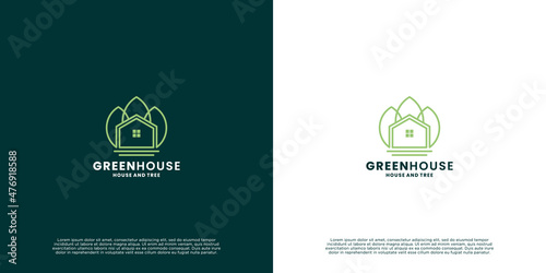 modern green house logo. green city logo template with line art style