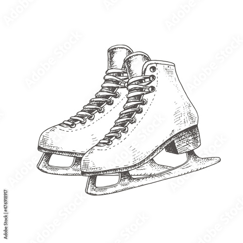 Hand drawn ice skates. Isolated sketch on white background. Vector illustration.