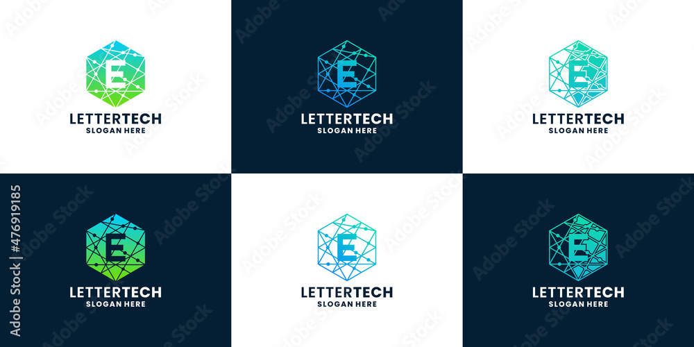 modern letter E technology logo vector collections
