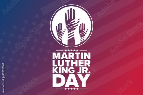 Martin Luther King Jr. Day. MLK. Holiday concept. Template for background, banner, card, poster with text inscription. Vector EPS10 illustration.