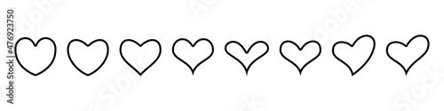 Set of hearts in rbvodka of different shapes.