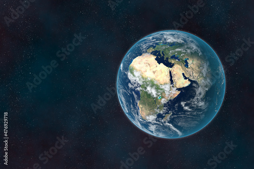 Dark futuristic image of planet earth in outer space.Copy space.Elements of this image are furnished by NASA.3D rendering.