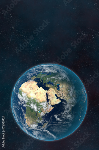 Fototapeta Naklejka Na Ścianę i Meble -  Dark futuristic image of planet earth in outer space.Copy space.Elements of this image are furnished by NASA.3D rendering.