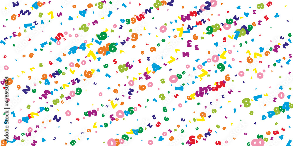 Falling bright numbers. Math study concept with flying digits. Alluring back to school mathematics banner on white background. Falling numbers vector illustration. Falling bright numbers. Math study concept with flying digits. Alluring back to school mathematics banner on white background. Falling numbers vector illustration.