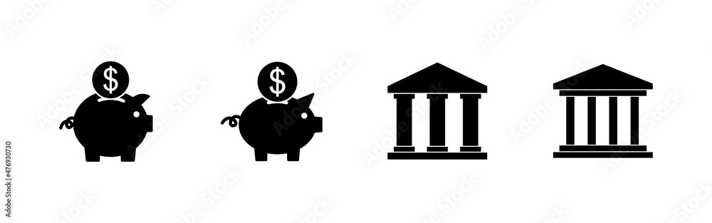Bank icons set. Bank sign and symbol, museum, university Bank icons set. Bank sign and symbol, museum, university