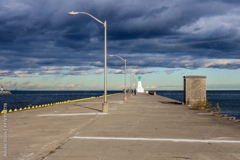 Burlington Canal Pier Lighthouse, in the entrance of Burlington Bay,  Lake Ontario, Ontario, Canada.