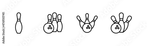 Bowling icons set. bowling ball and pin sign and symbol.