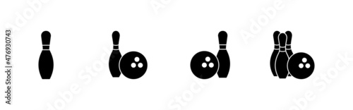 Bowling icons set. bowling ball and pin sign and symbol.