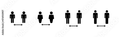 Social distance icons set. social distancing sign and symbol. self quarantine sign