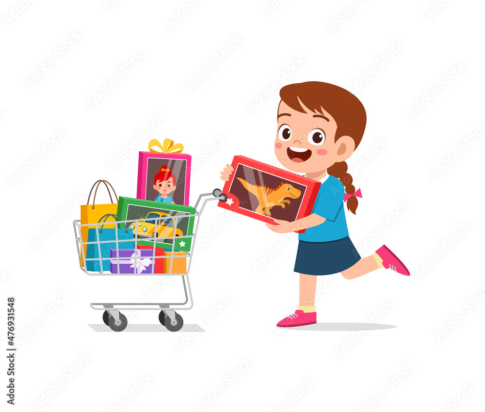cute little girl push shopping cart full of groceries cute little girl push shopping cart full of groceries