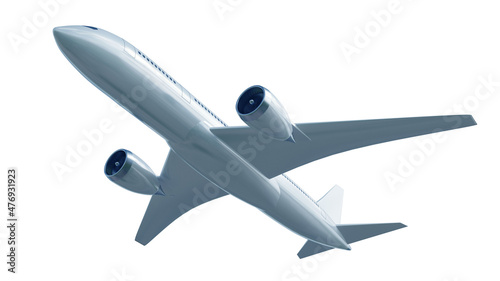 passenger plane in flight on white background, 3d illustration