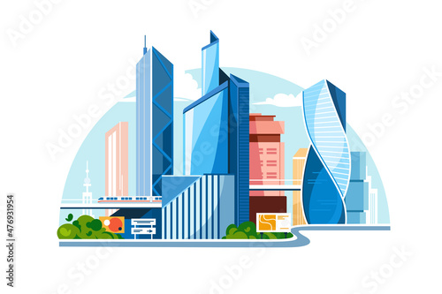 Complex of posh business skyscrapers for offices