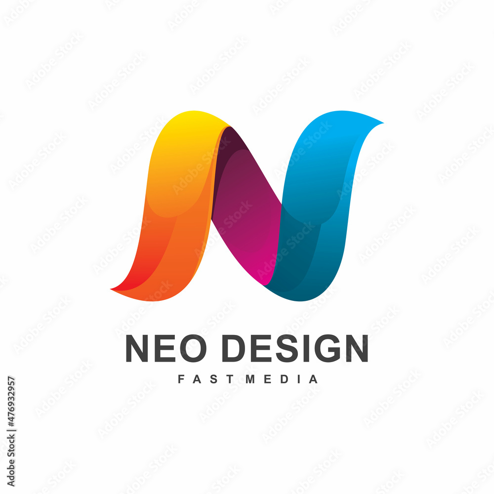 full color initial n letter logo design