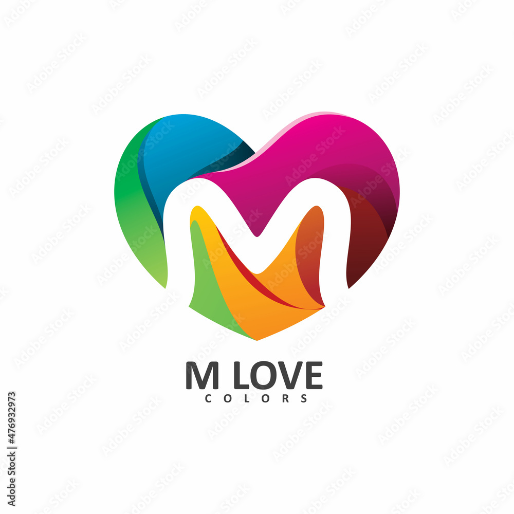 Fototapeta premium initial m letter heart love 3d color shape logo design
