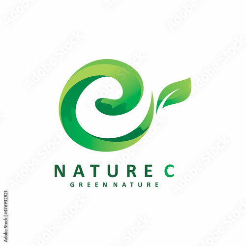 initial c letter green nature leaf logo design
