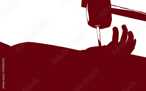 Φωτογραφία Red silhouette close-up of Jesus Christ being crucified on the cross at Calvary