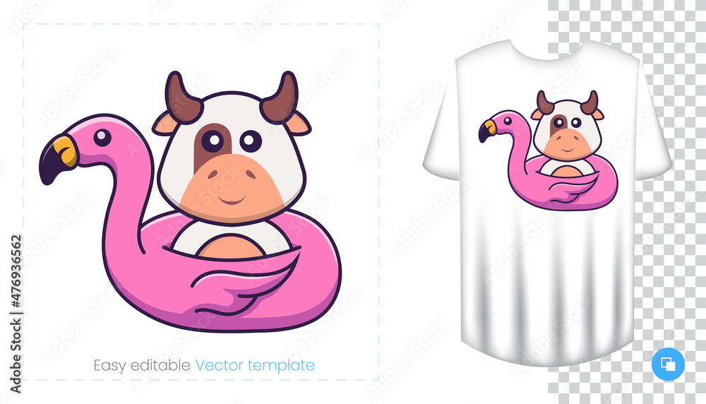 Cute cow character. Prints on T-shirts, sweatshirts, cases for mobile phones, souvenirs. Isolated vector illustration on white background. Cute cow character. Prints on T-shirts, sweatshirts, cases for mobile phones, souvenirs. Isolated vector illustration on white background.