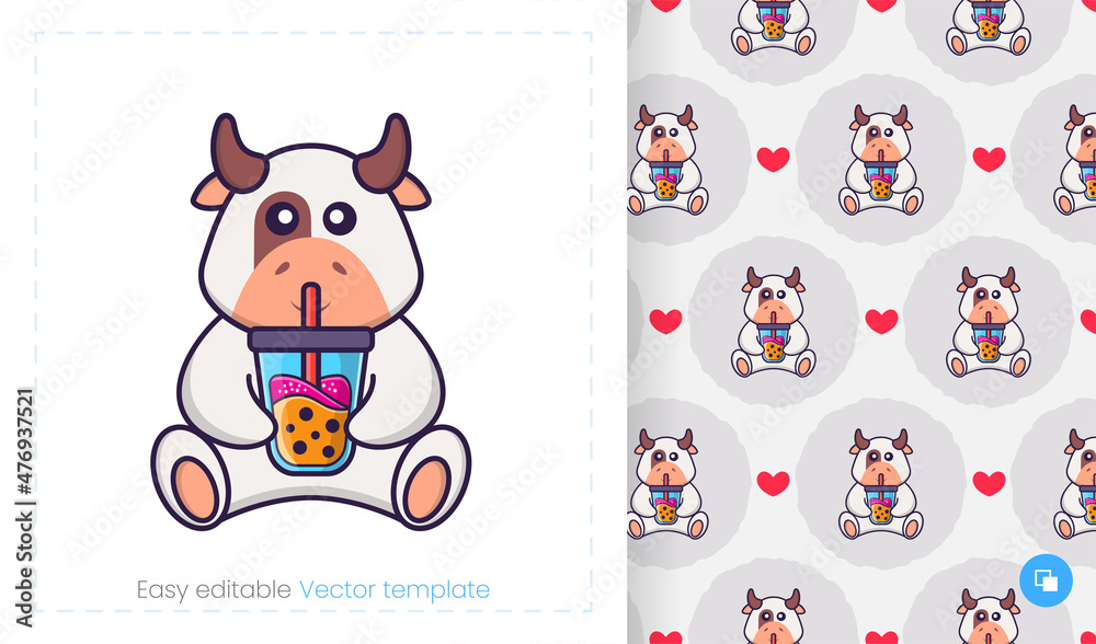 Obraz premium Seamless pattern with cartoon cow on white background. Can be used on packaging paper, cloth and others.