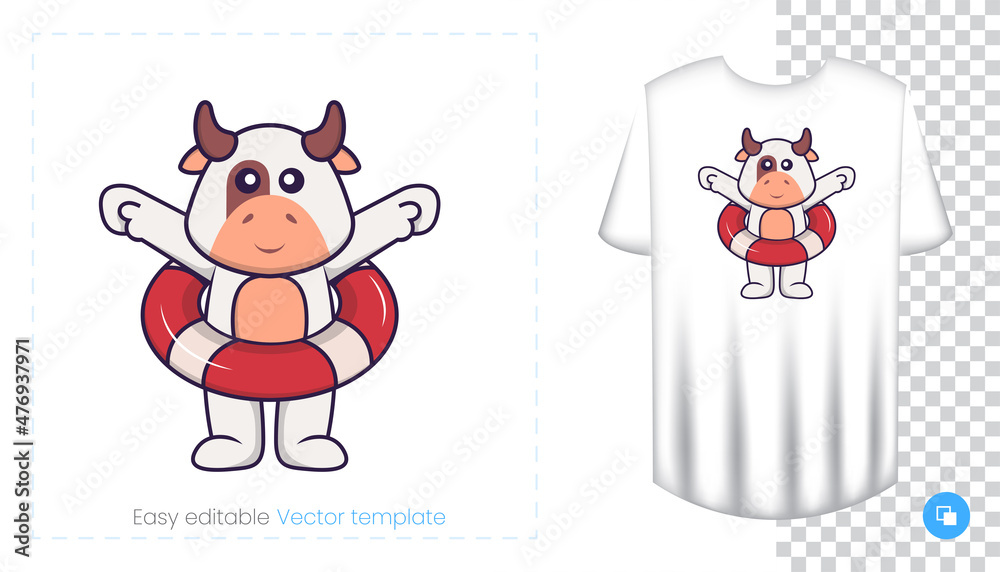 Cute cow character. Prints on T-shirts, sweatshirts, cases for mobile phones, souvenirs. Isolated vector illustration on white background. Cute cow character. Prints on T-shirts, sweatshirts, cases for mobile phones, souvenirs. Isolated vector illustration on white background.