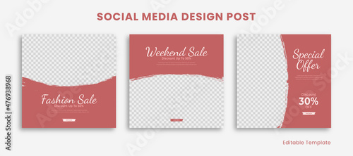 Set of Editable Template Social Media Instagram Design Post, With Pink Brush Frame Theme. Suitable For Post, Sale Banner, Ads, Promotion Product, Business, Company, Fashion, Beauty, Spa, Salon, etc