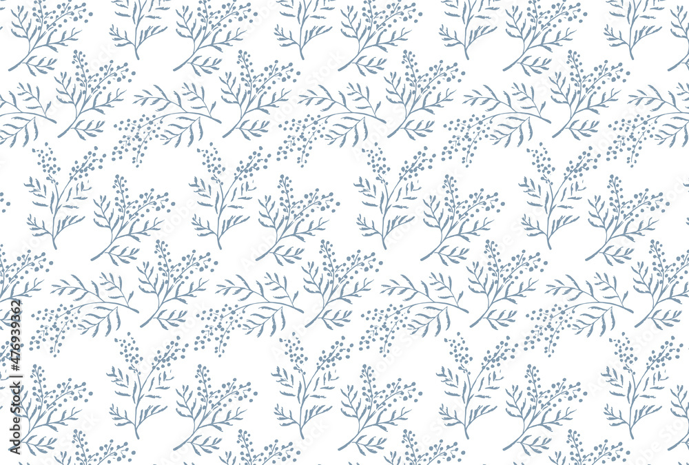 ブルーのミモザの花柄の白背景の壁紙 Stock Illustration Adobe Stock
