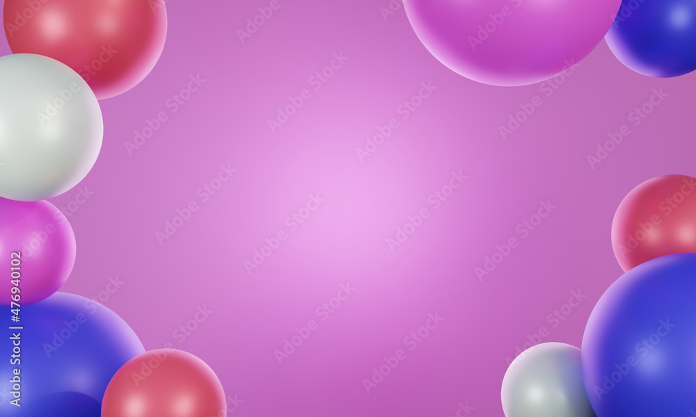 multi colored spheres shiny surface on a pastel pink background For use as a backdrop or background wallpaper for advertisements. 3D Rendering