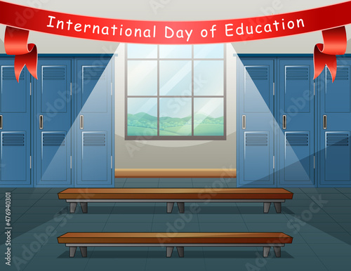 International Day of Education background with locker room