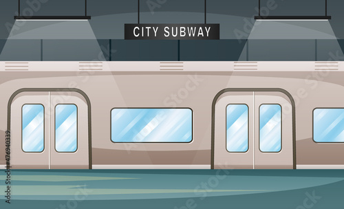 Empty subway station interior with metro train illustration