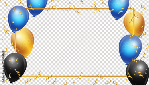 Happy birthday vector transparent background. colorful happy birthday border frame with confetti 