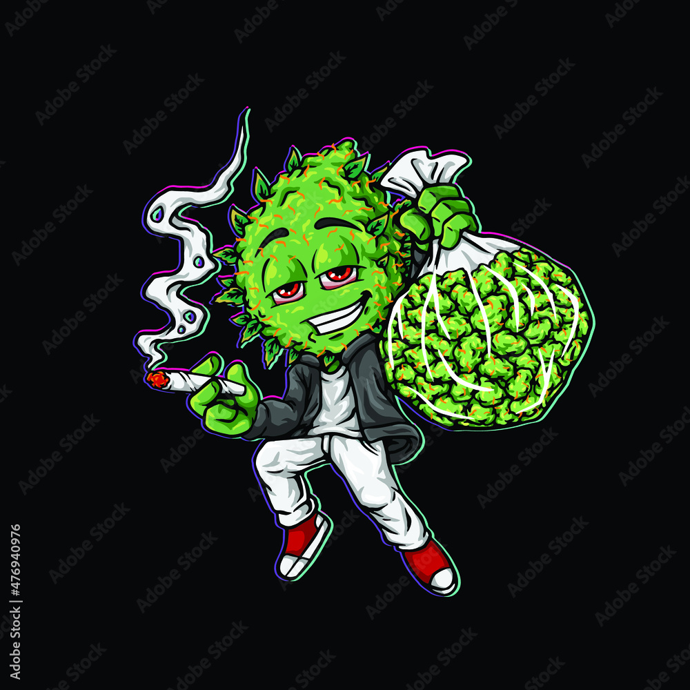 nug character jump hold joint and weed cannabis bud nug flower