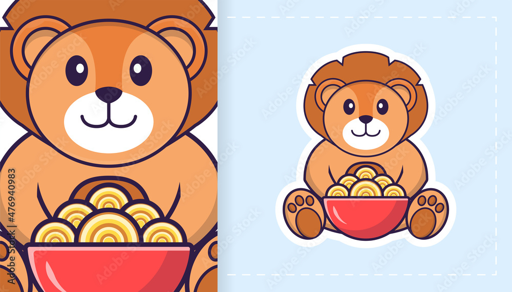 Cute lion mascot character. Can be used for stickers, patches, textiles, paper. Vector illustration Cute lion mascot character. Can be used for stickers, patches, textiles, paper. Vector illustration