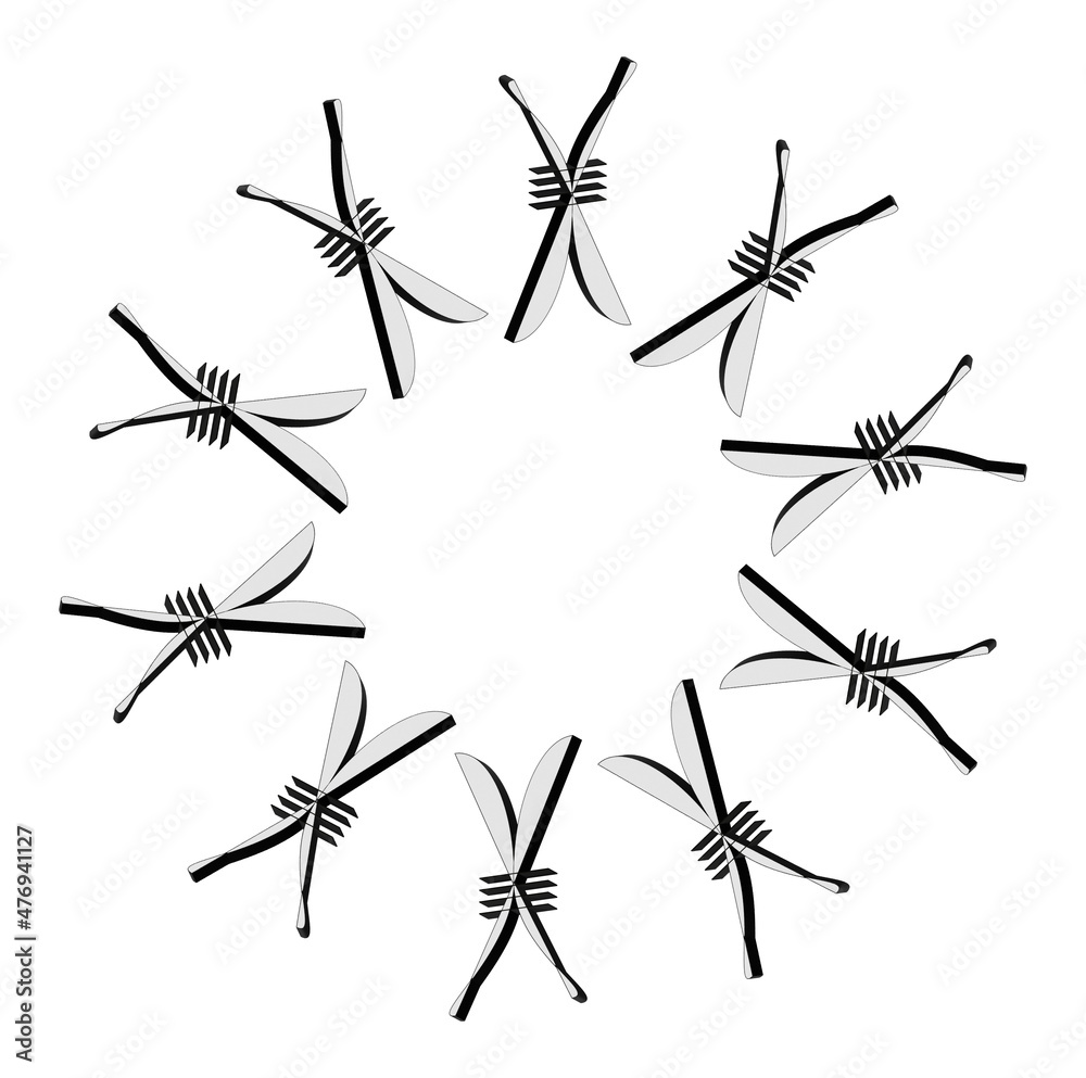 Abstract three-dimensional figures are arranged in a circle on a white background.3d Abstract three-dimensional figures are arranged in a circle on a white background.3d