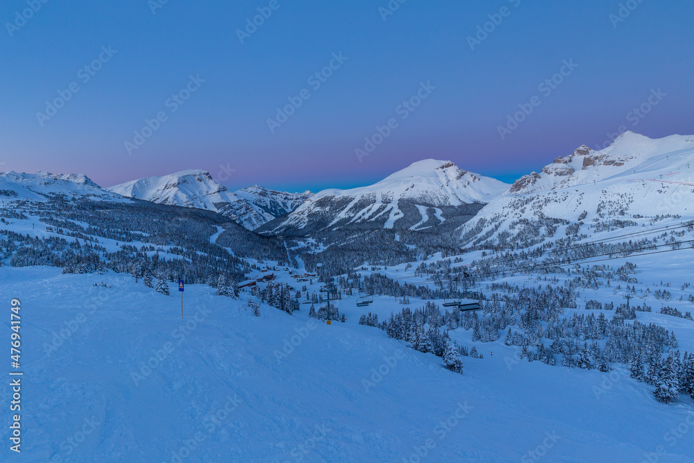 Ski resort and mountains Sunshine Village sunset, Canada