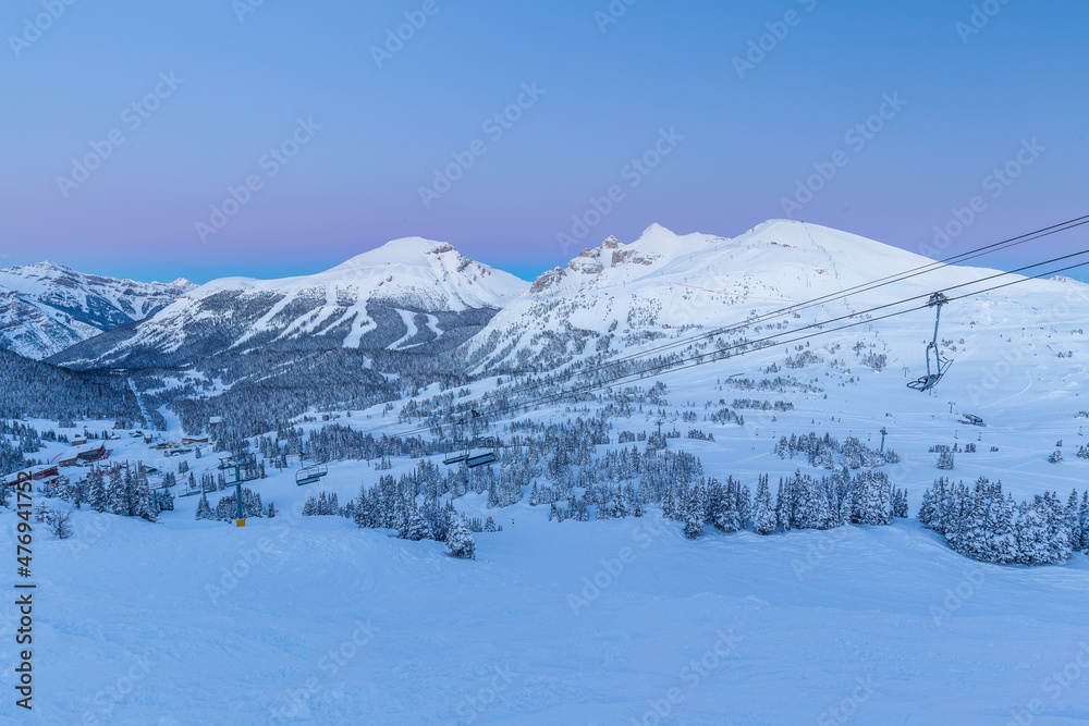 Ski resort and mountains Sunshine Village sunset, Canada