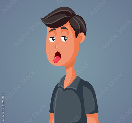 Frustrated Young Man Sticking Tongue Out Vector Cartoon