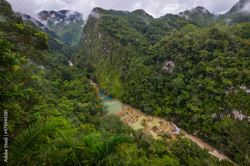 Beautiful natural pools in Semuc Champey in rain season, Lanquin, Guatemala photo