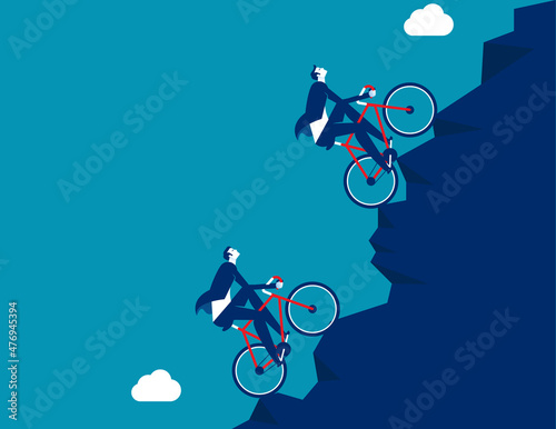 Business person cyclists going up steep hill. Business challenge concept