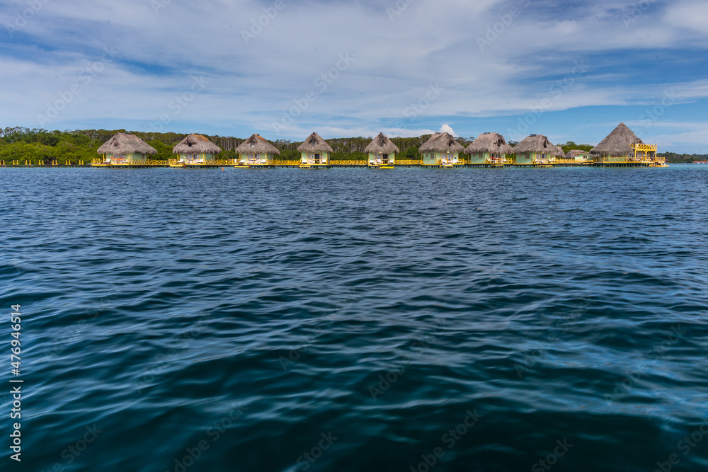Vacation bungalows over water on the Caribbean sea, Bocas del toro
