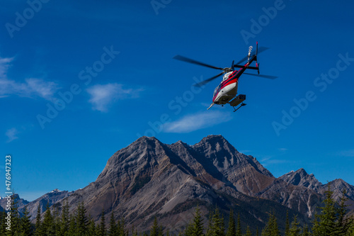 Helicopter takeoff in the mountains
