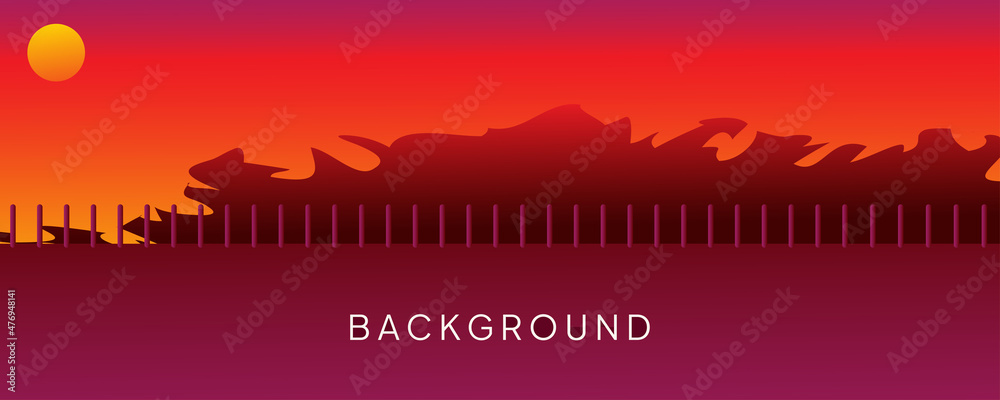 Abstract Background vector illustration with moon and fortress burning red color with abstract object.