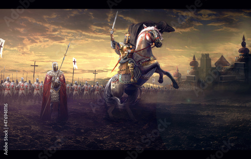 general leading crusaders knights into war	
 photo