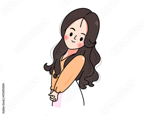 Beautiful young woman hand drawn cartoon art illustration